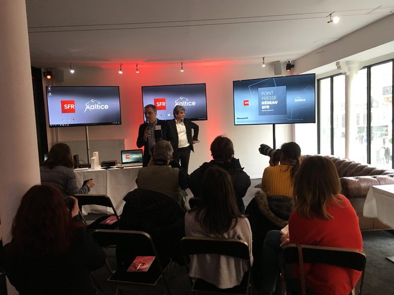 La conférence de presse de SFR le 23 janvier. A gauche, le DG Michel Paulin. A droite, Philippe Le May, le directeur exécutif des réseaux.