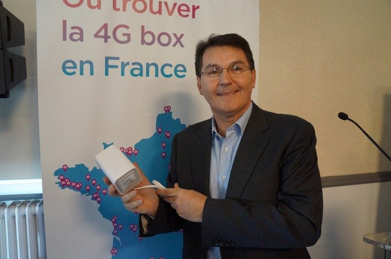 Le PDG de Bouygues Telecom Olivier Roussat lors de la présentation de la 4GBox le 20 janvier 2017.