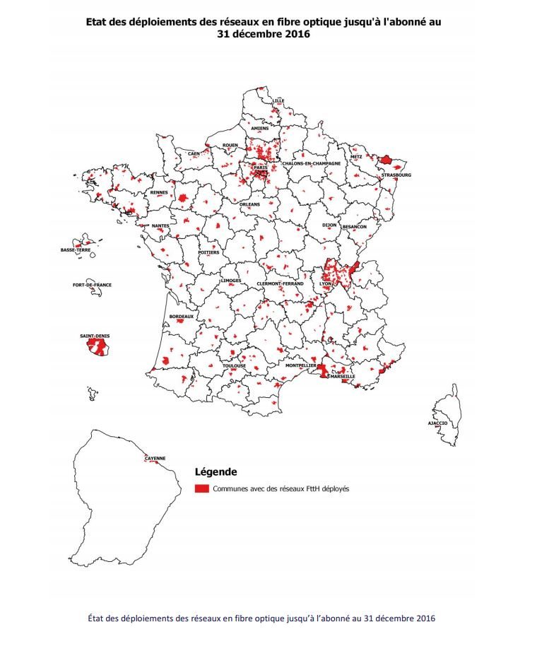 Le FttH en France fin 2016.
