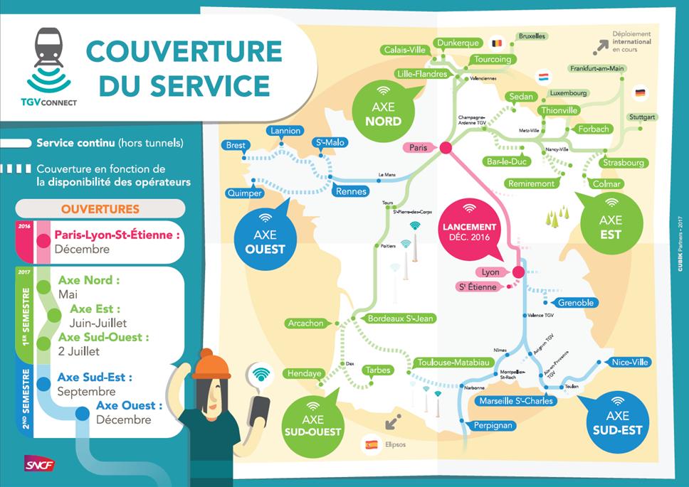 La carte de déploiement du service TGV Connect.