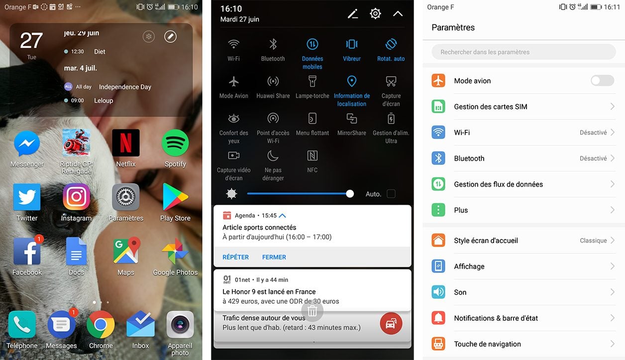 Interface du Honor 9
