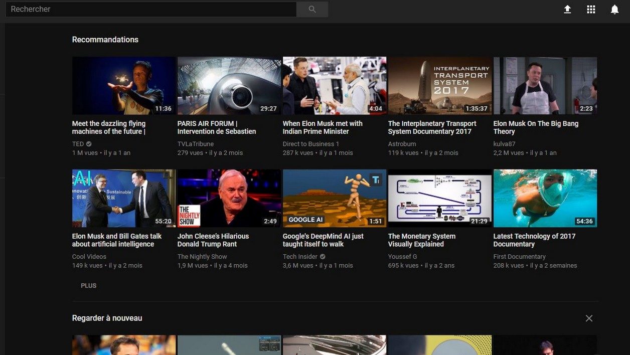Le thème foncé de YouTube.
