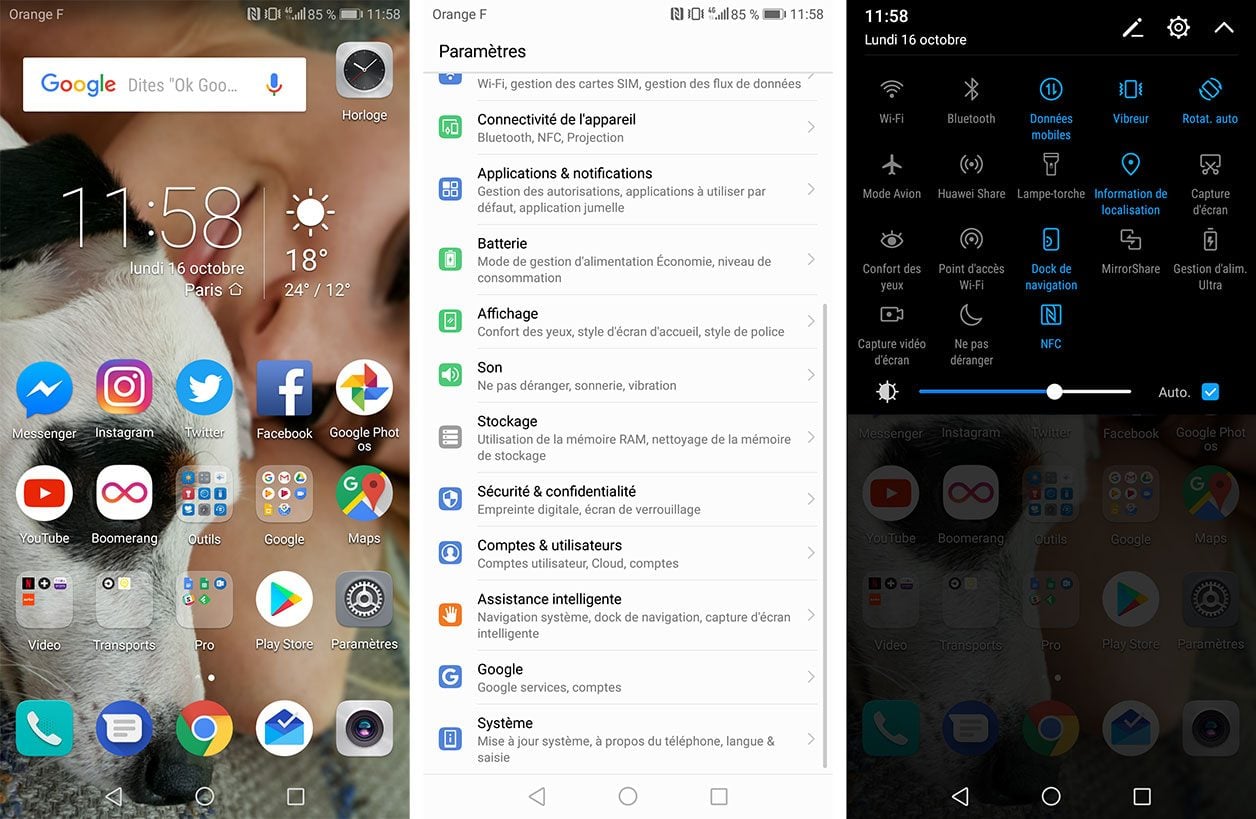 Interface du Huawei Mate 10 Pro