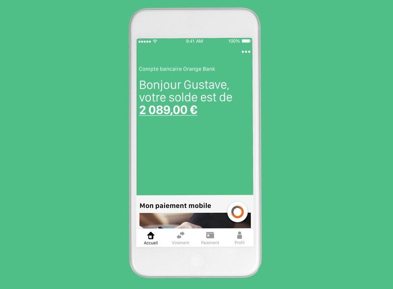 L'écran d'accueil de l'application Orange Bank.