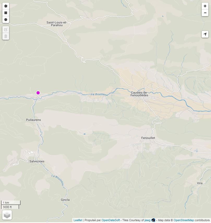 La carte interactive de l'Observatoire de l'ANFR. Le point rose à gauche symbolise la seule antenne radio dans les environs.
