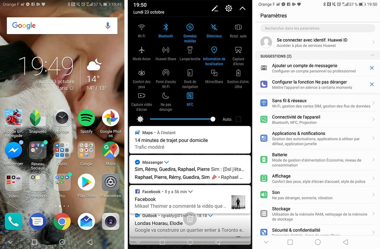 Interface du Huawei Mate 10 Pro
