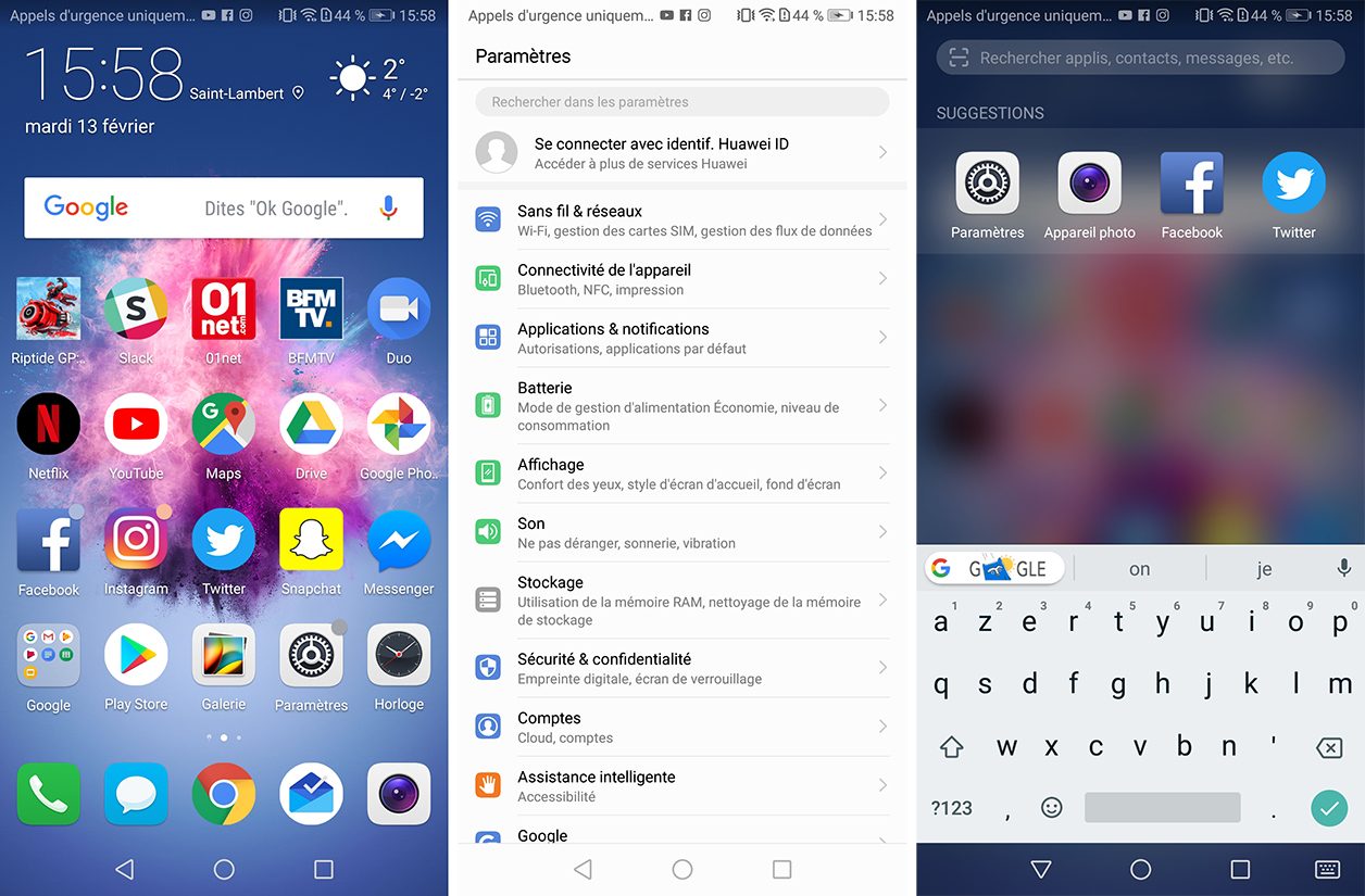 Interface logicielle du Huawei P Smart