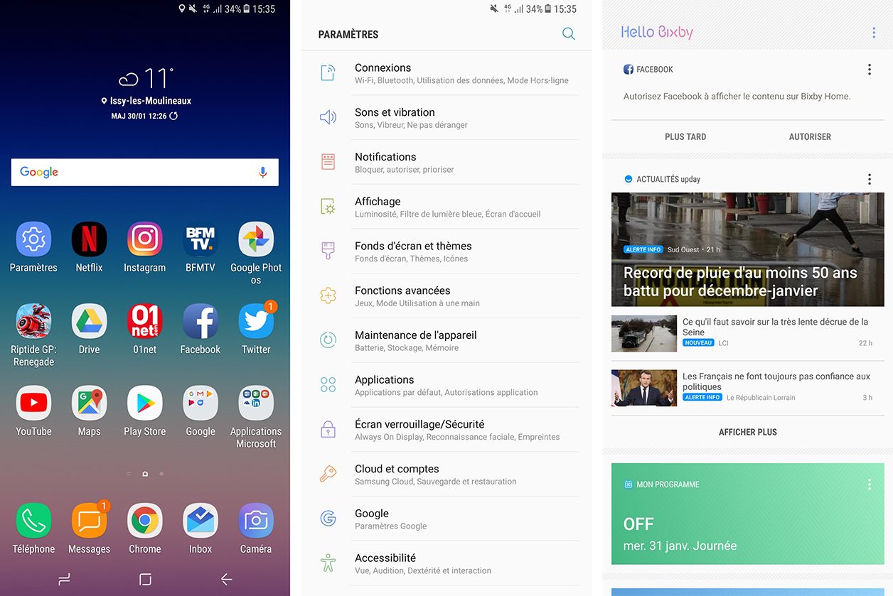 Interface du Samsung Galaxy A8