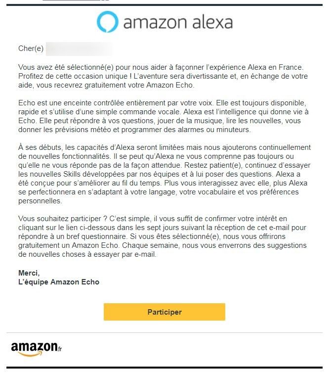 Le message d'invitation d'Amazon.