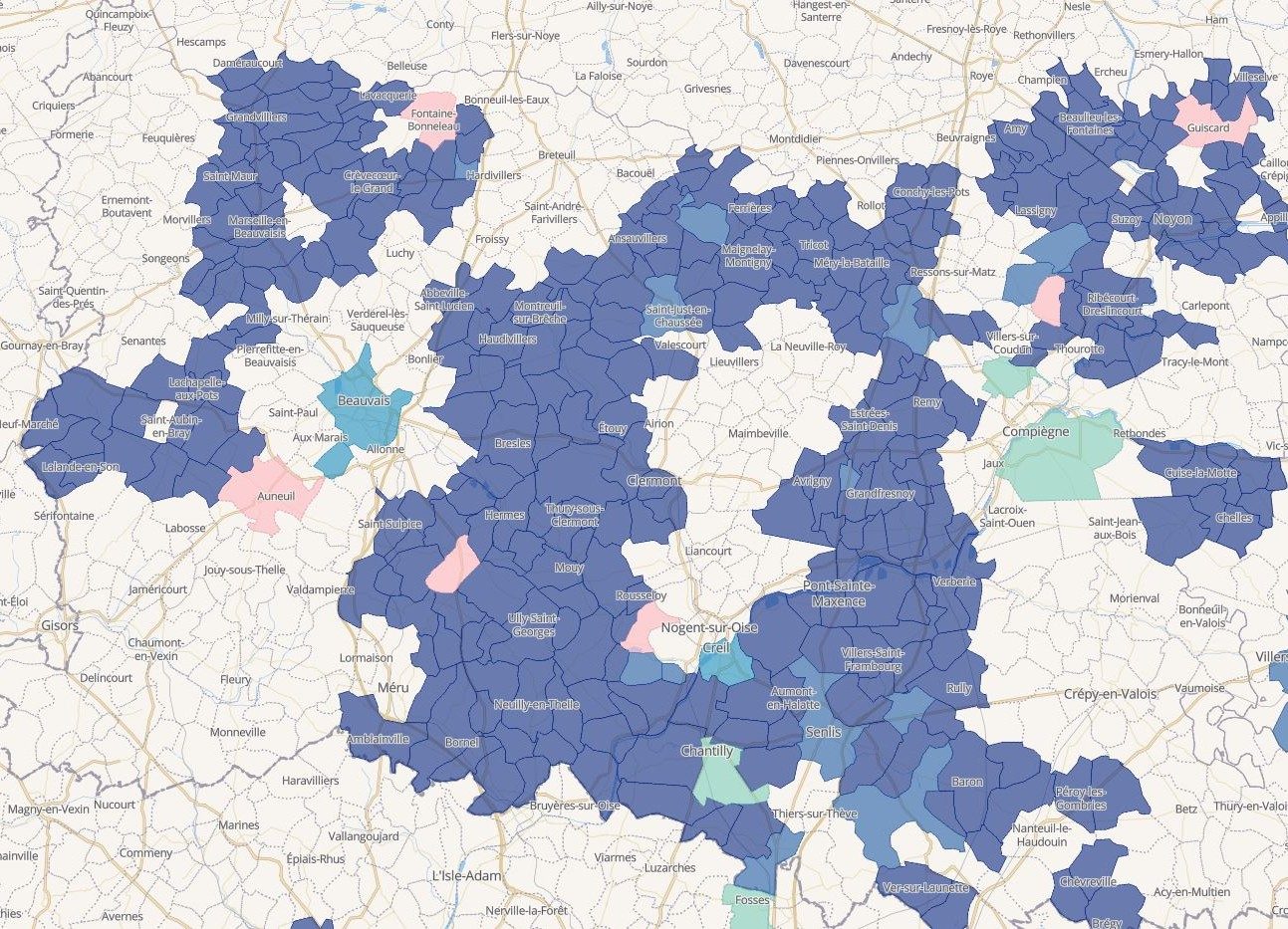 Le département de l'Oise sur la carte des déploiements fibre.