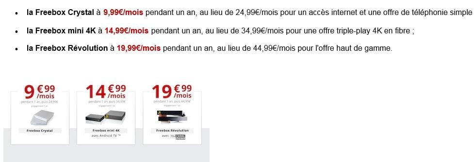 Les trois nouvelles offres Free.