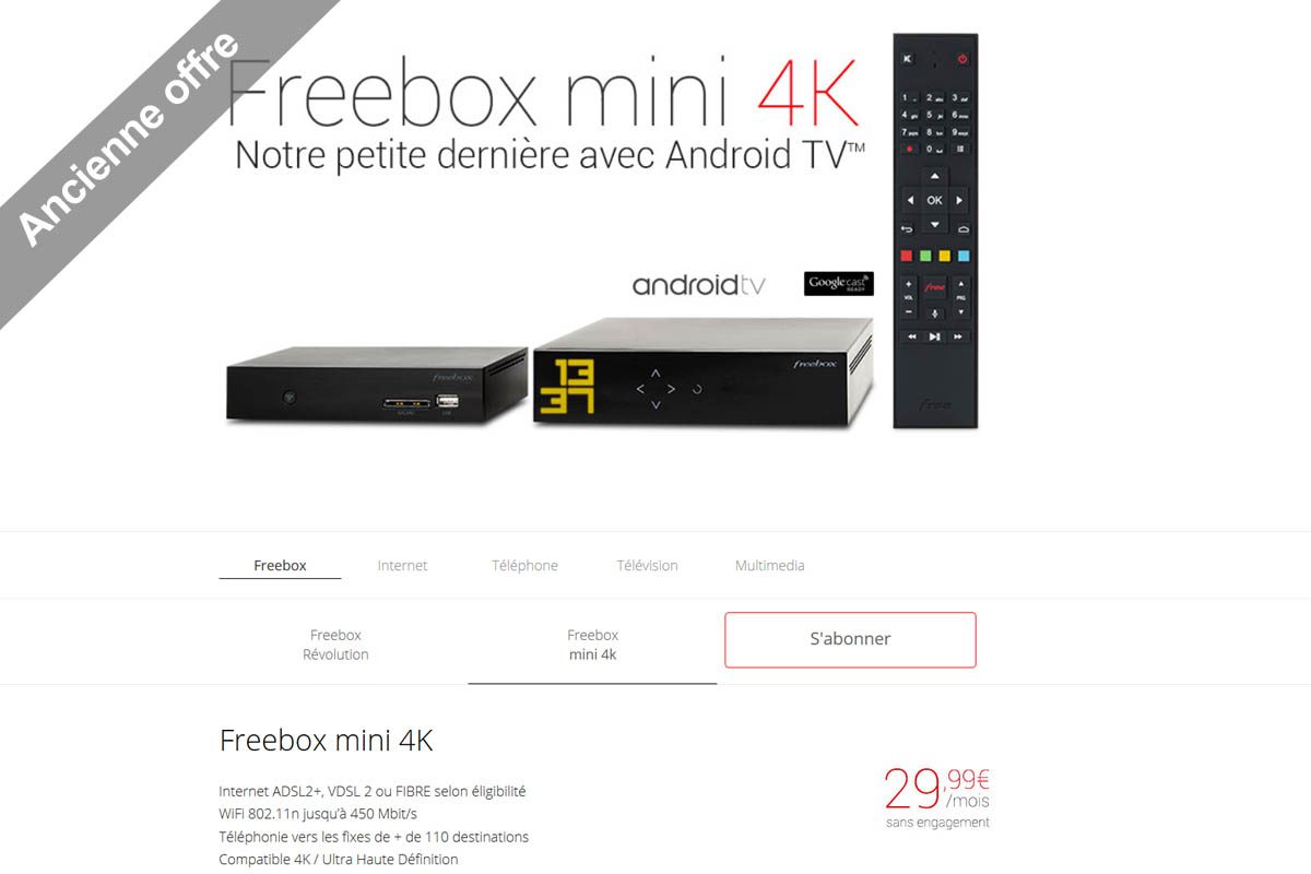 L'ancienne offre Freebox Mini 4K
