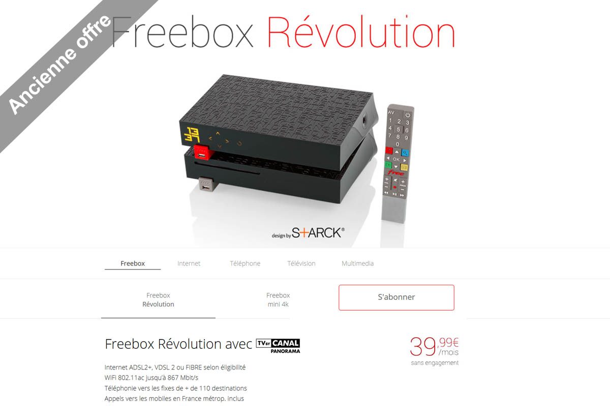 L'ancienne offre de la Freebox Révolution