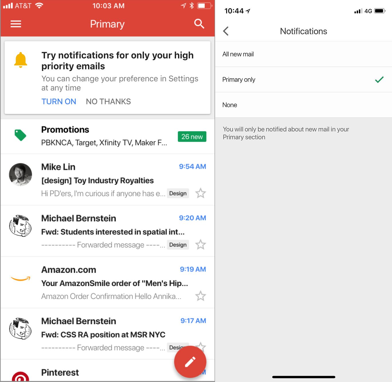 Gmail sous iOS