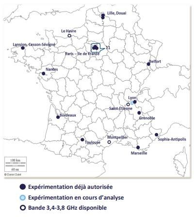 La carte des expérimentations 5G en France.