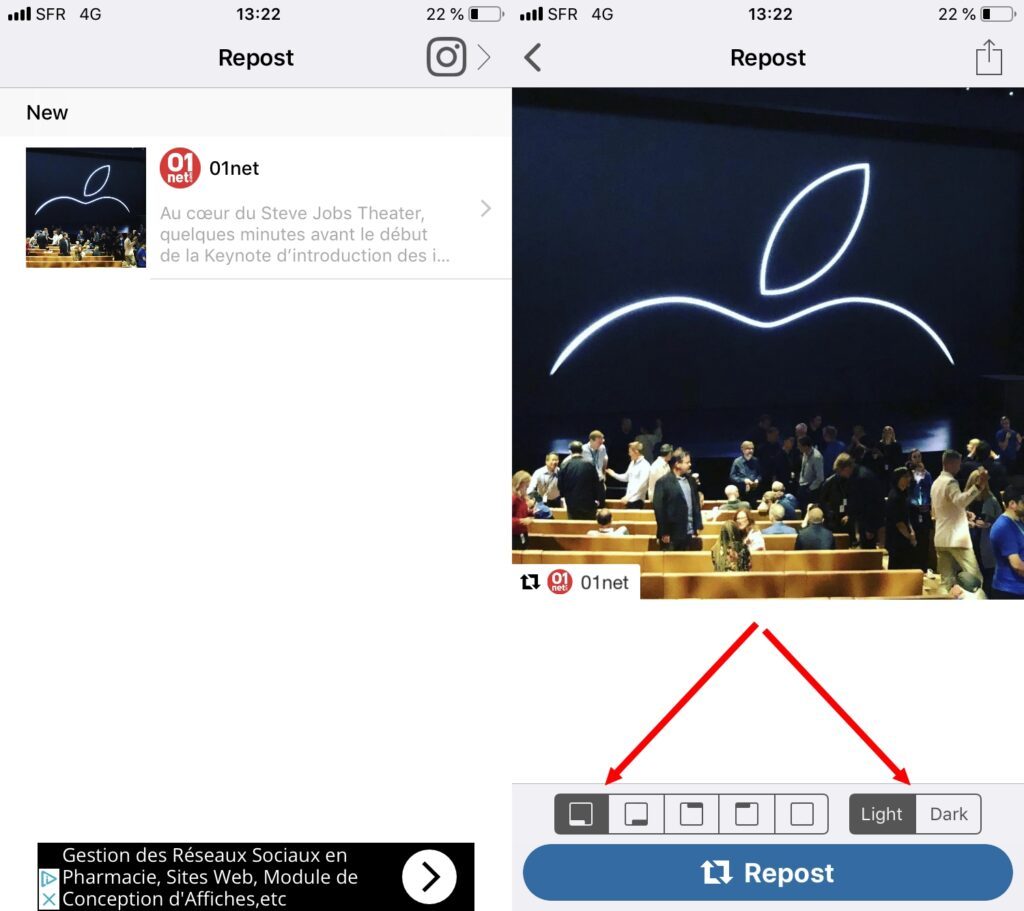 Comment reposter une photo sur Instagram
