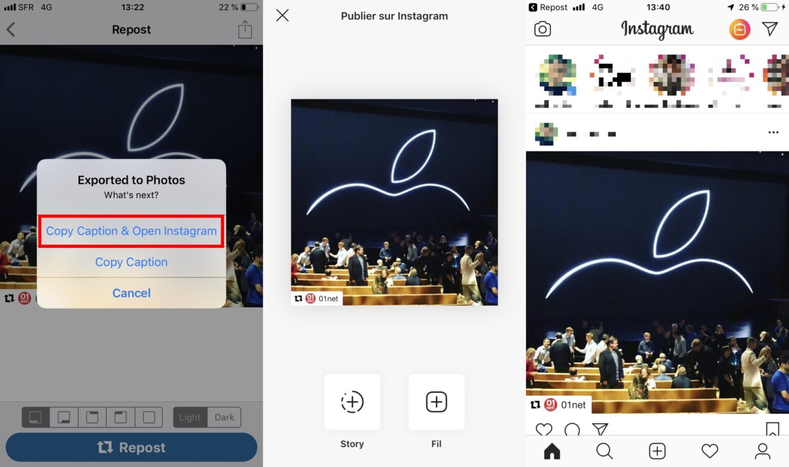 Comment reposter une photo sur Instagram