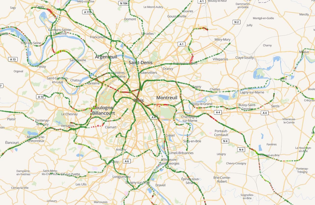 Une carte de la couverture du métro parisien tirée du site Mon réseau mobile de l'Arcep.