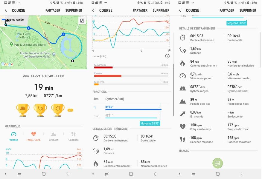 Les informations tirées des sessions sportives sont hyper complètes avec la Galaxy Watch.