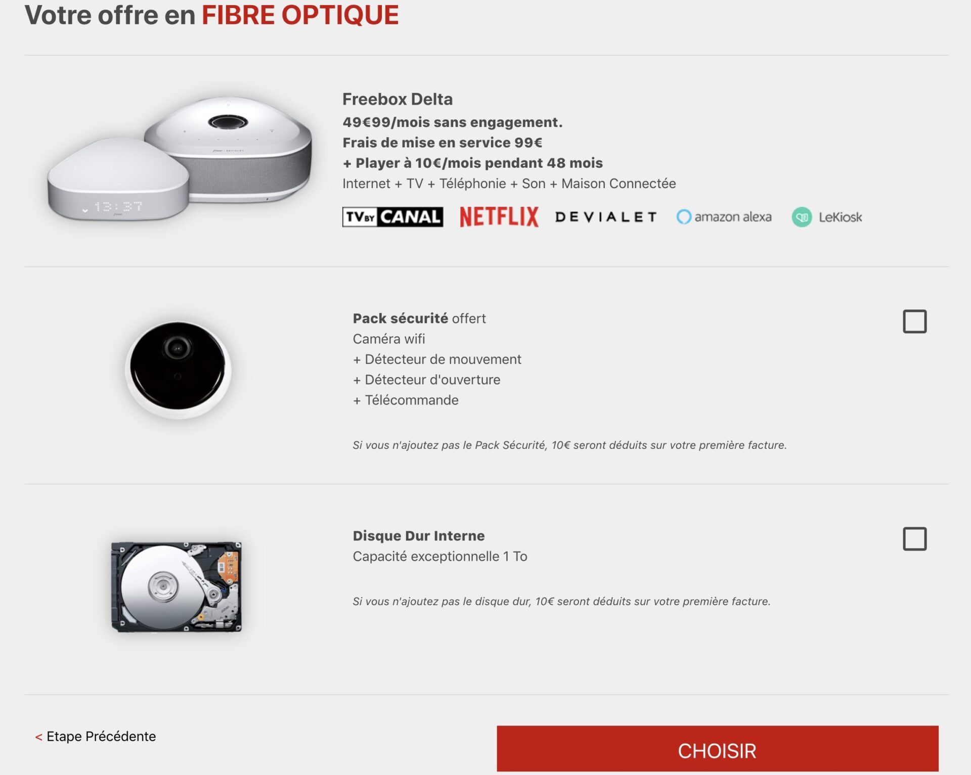 Capture d'écran lors d'une souscription à l'offre Freebox Delta.
