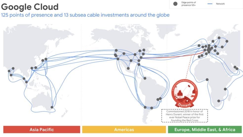 Les câbles sous-marins dans lesquels Google a investi.