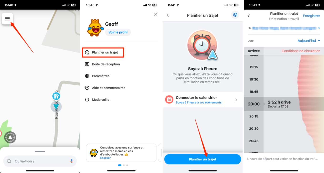 Waze Trajet Planifié
