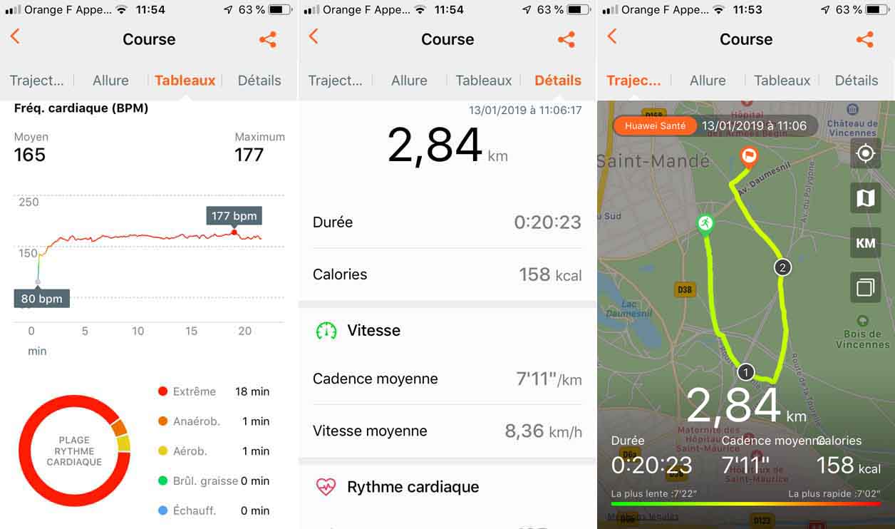 L'application Huawei Santé présente des fonctionnalités très complètes pour les séances de course à pied.