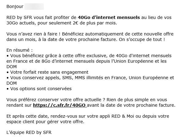 La notification reçue par certains abonnés Red By SFR.