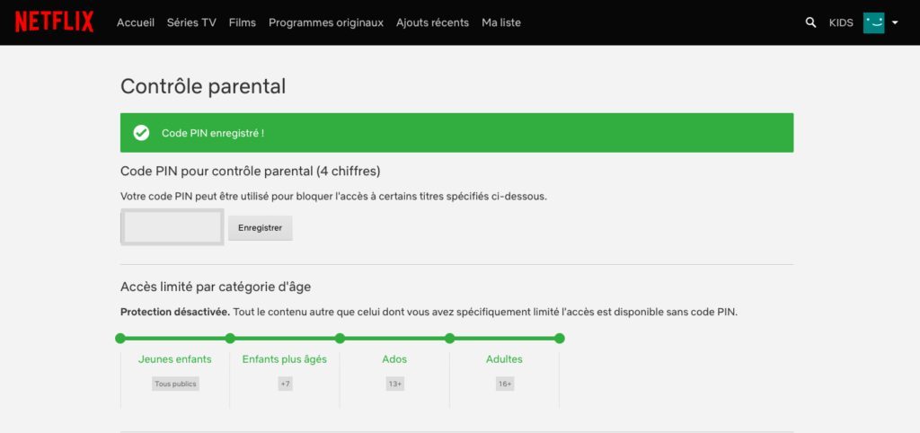 On peut ajouter un code PIN pour empêcher l'accès à des titres du catalogue Netflix.