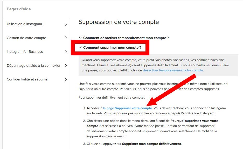 Comment supprimer son compte Instagram