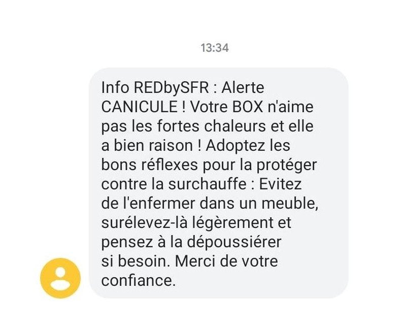 Le message d'alerte envoyé par SFR, RedBySFR et Numericable.
