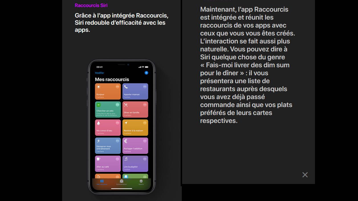Raccourcis Apple Siri 