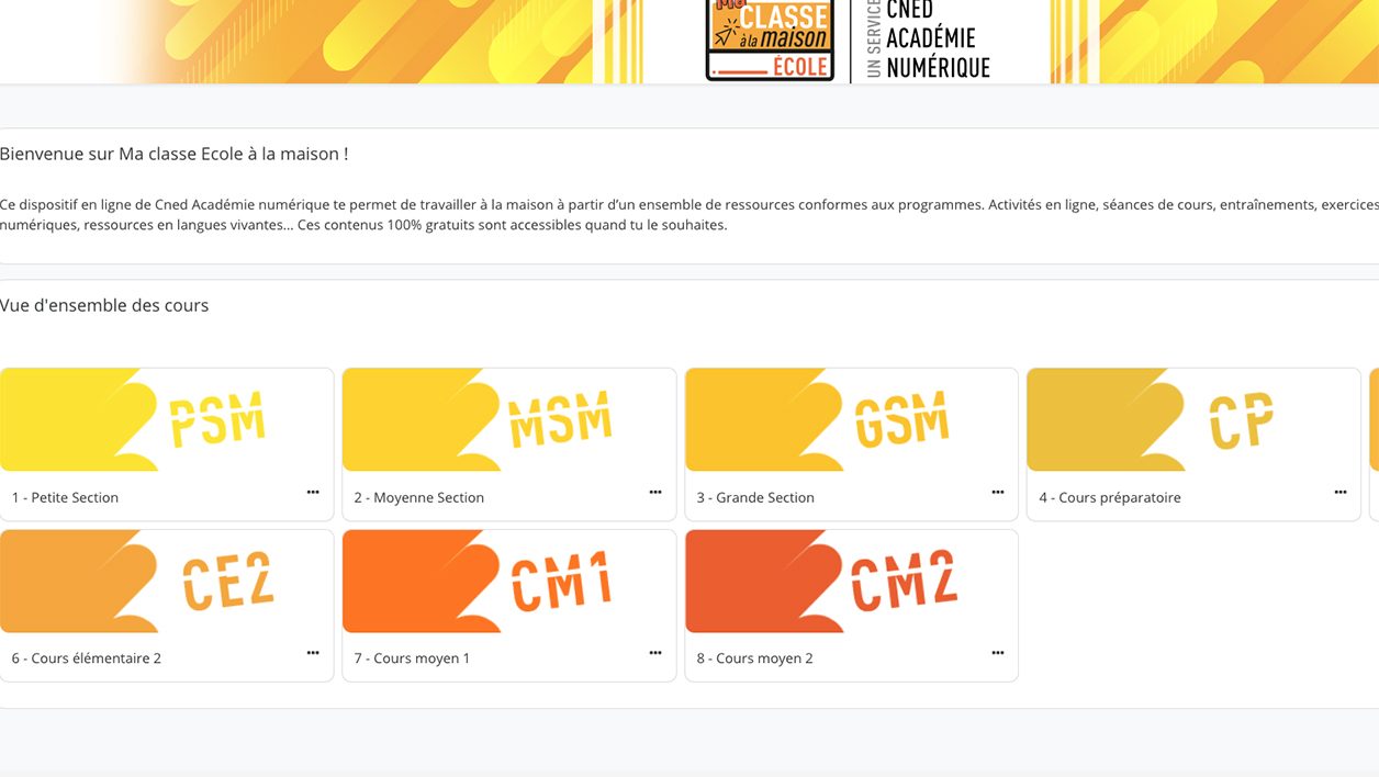 Le site du CNED Ma classe à la maison.