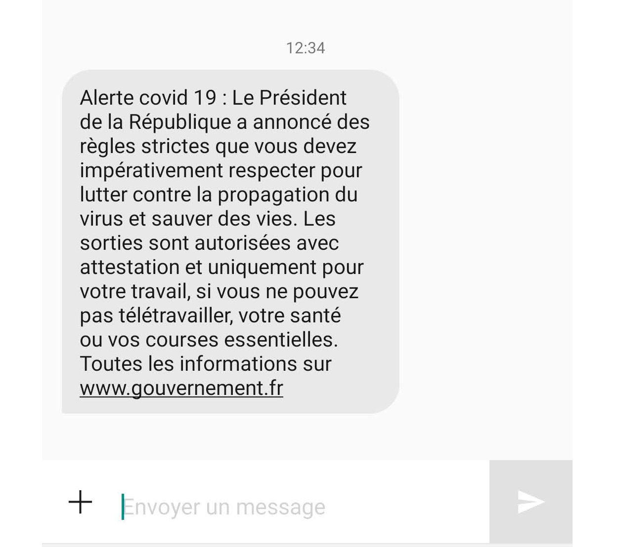 Le SMS du gouvernement.