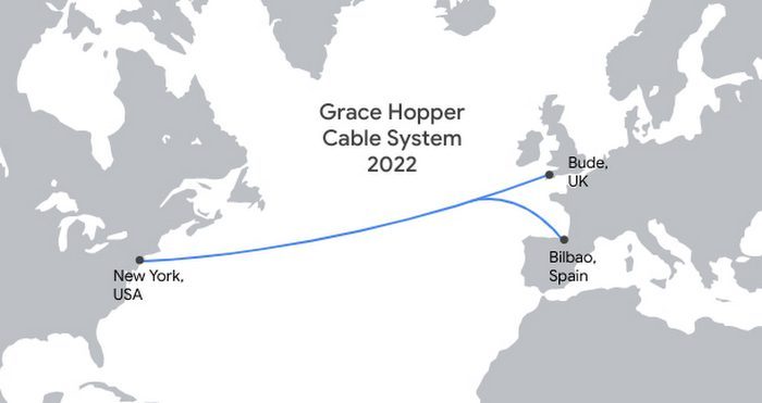Le tracé du câble Grace Hopper.