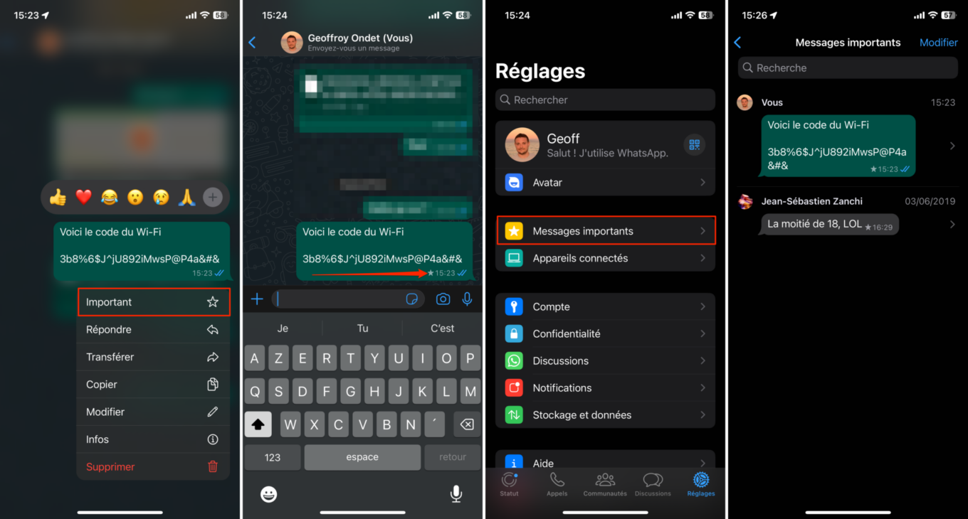 Astuce WhatsApp iOS et Android messages favoris