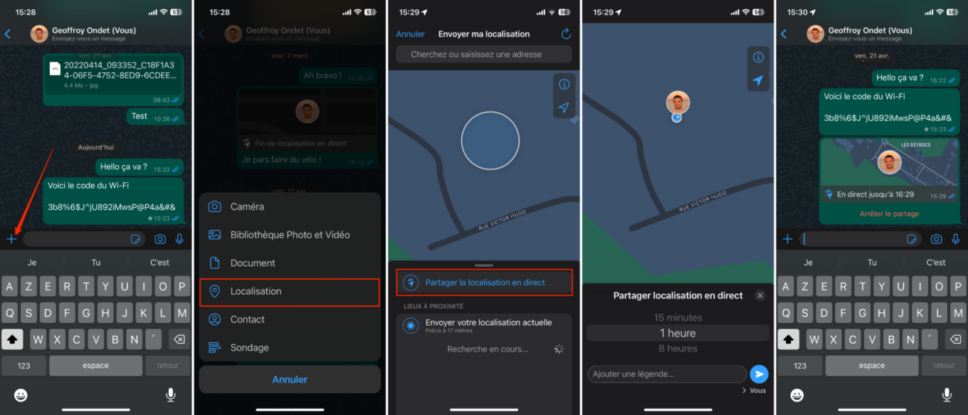 Astuce WhatsApp iOS et Android partage localisation