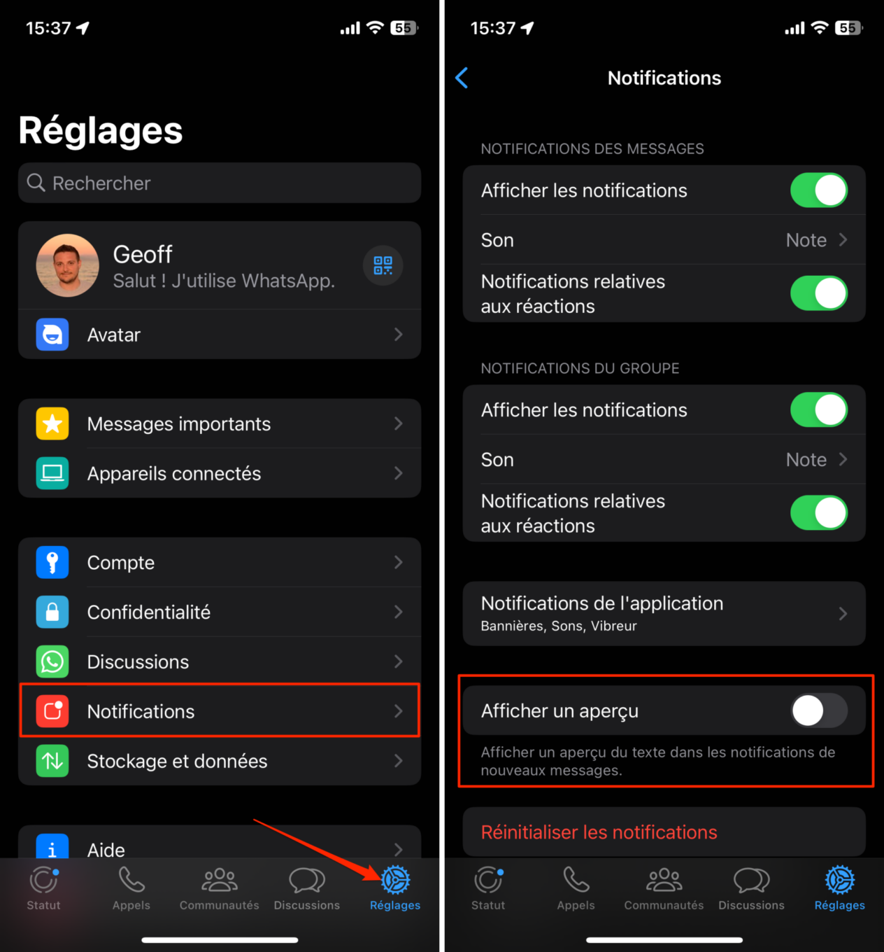 Astuce WhatsApp iOS et Android désactiver aperçu