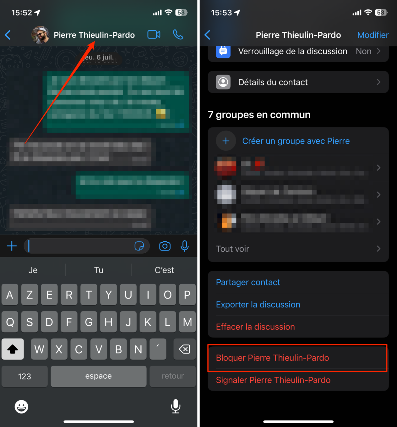 Astuce WhatsApp iOS et Android bloquer un contact