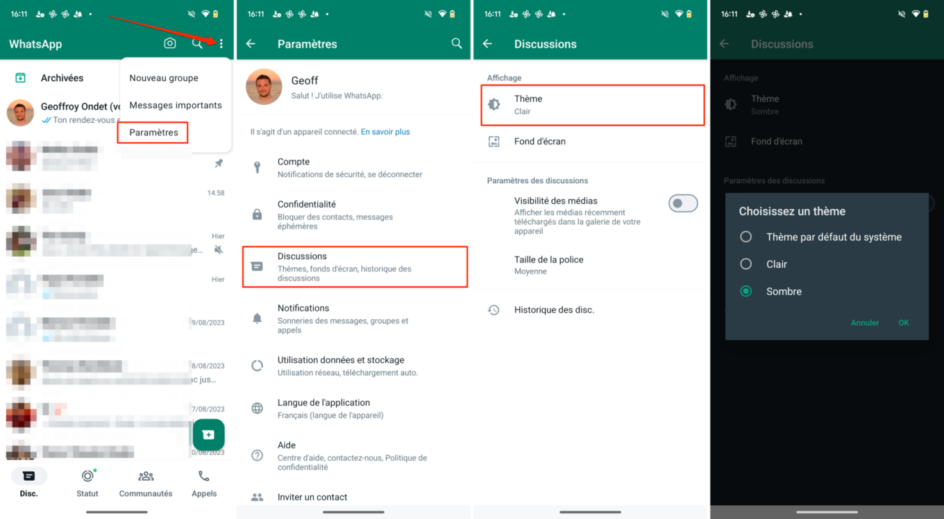 Astuce WhatsApp iOS et Android thème