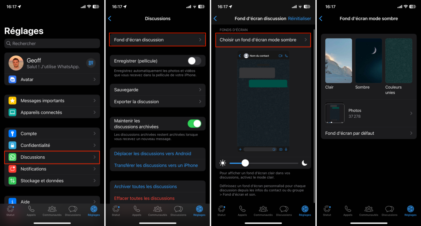 Astuce WhatsApp iOS et Android fond d'écran