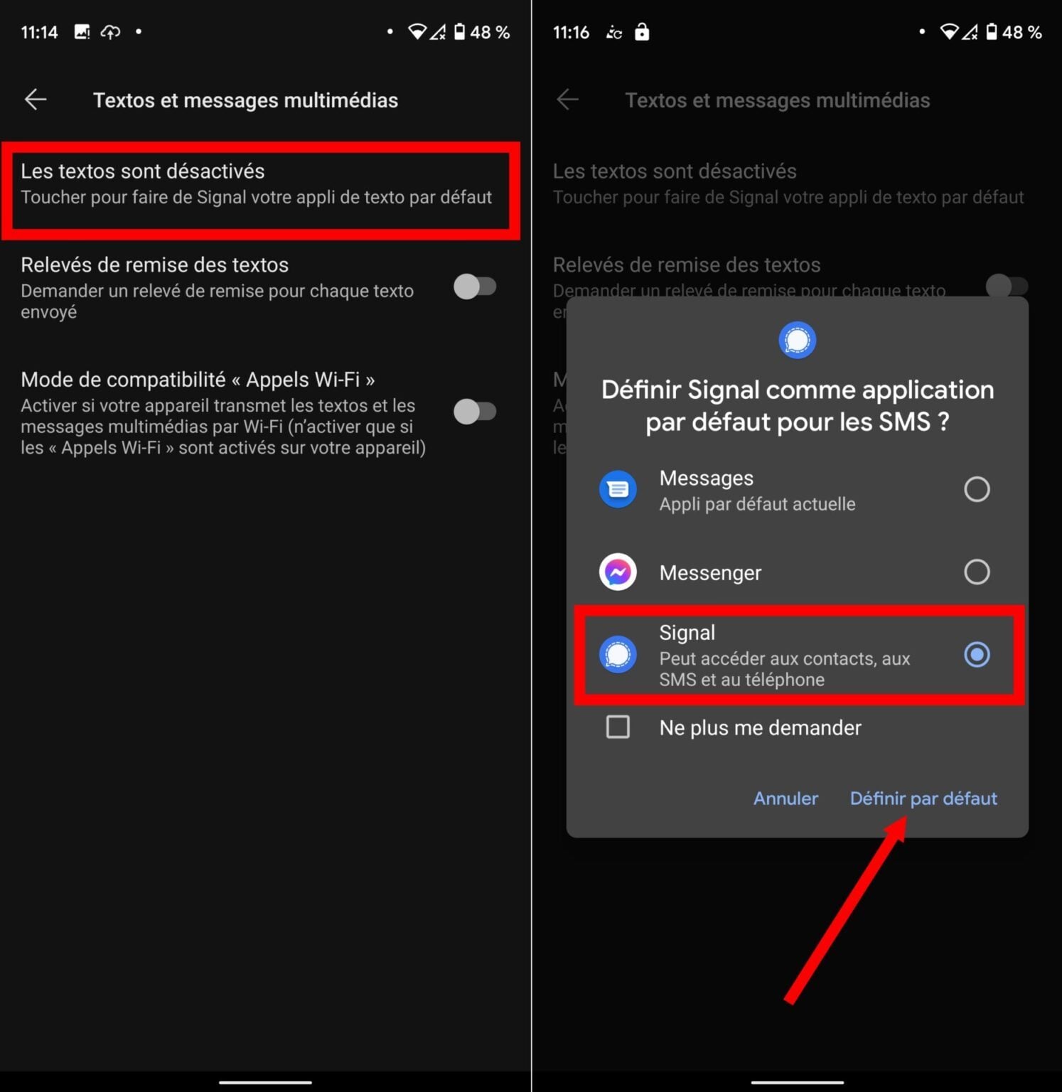 Comment configurer Signal comme application SMS par défaut sur Android