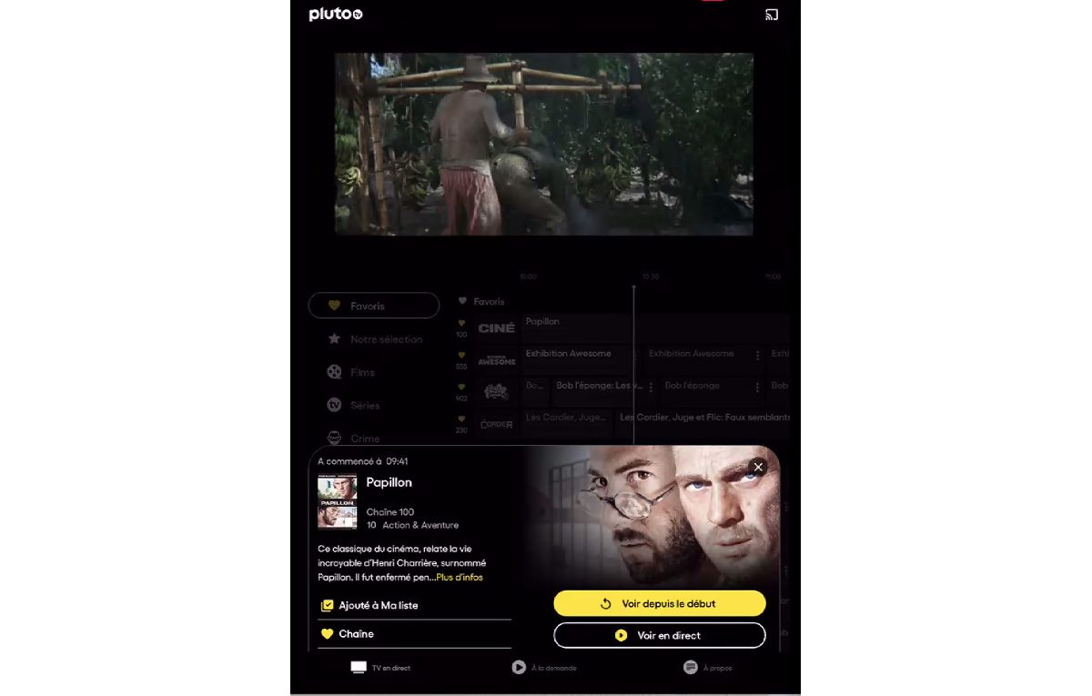 Le film Papillon sur Pluto TV.