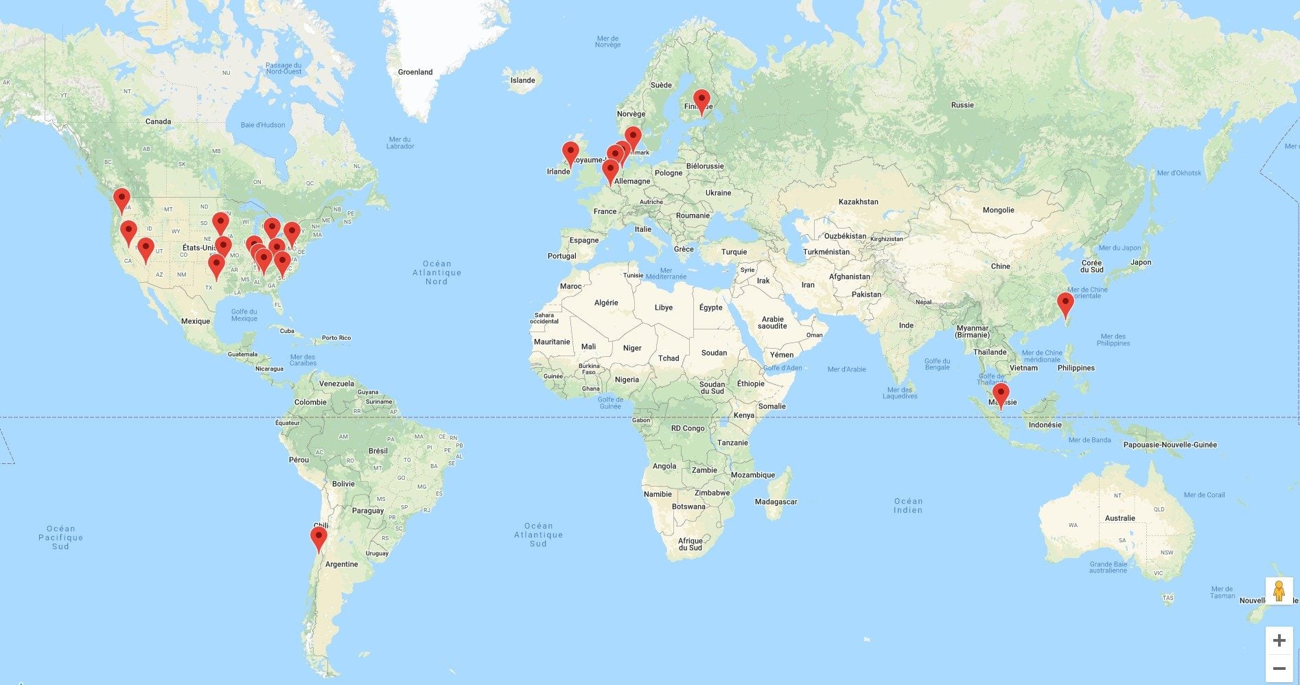 La carte mondiale des très gros data center de Google.