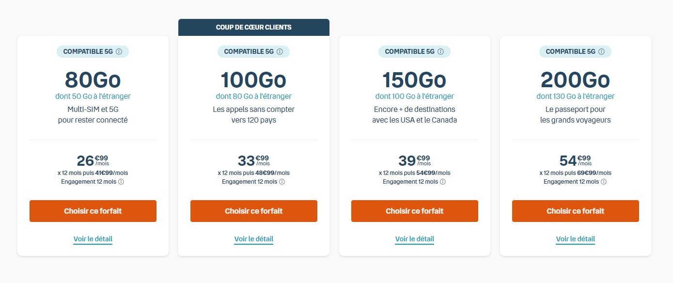 Les forfaits Sensation plus haut de gamme.