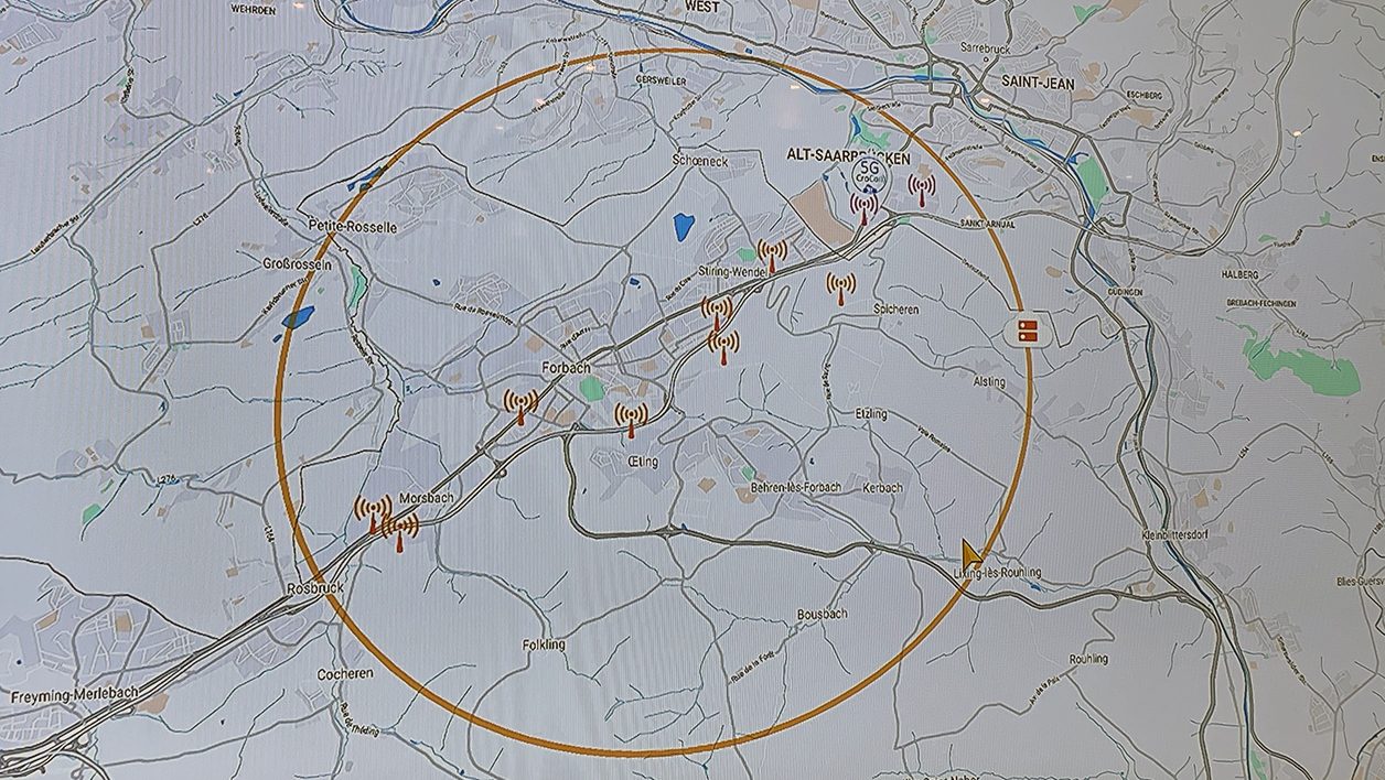 Le terrain d'expérimentation à la frontière franco-allemande entre Sarrebruck et Forbach. 