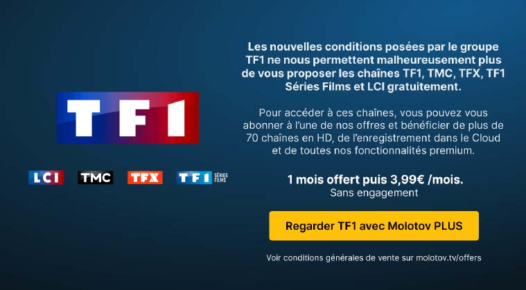Molotov annonce la réintégration payante des chaînes gratuites de TF1. 