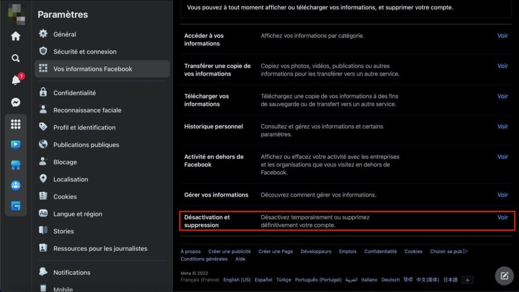 Facebook supprimer compte