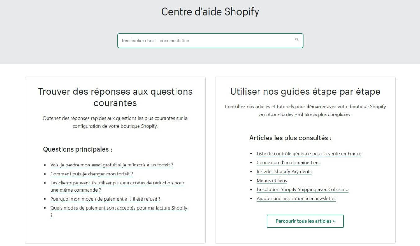 Base de connaissances Shopify