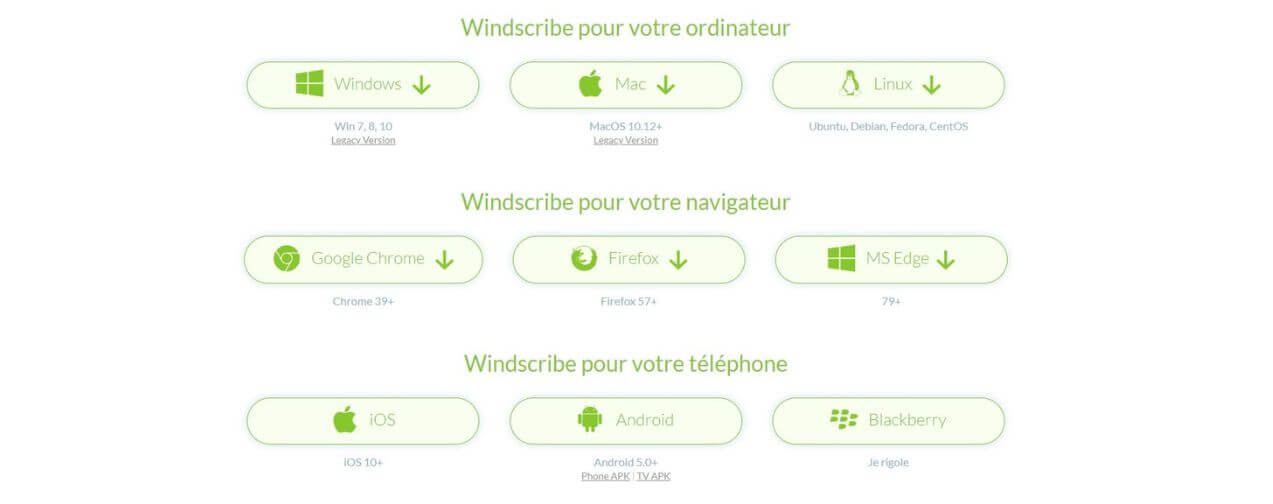 Compatibilités Windscribe